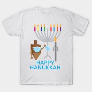 Happy Hanukkah - Spinning top and Candle with face mask T-Shirt